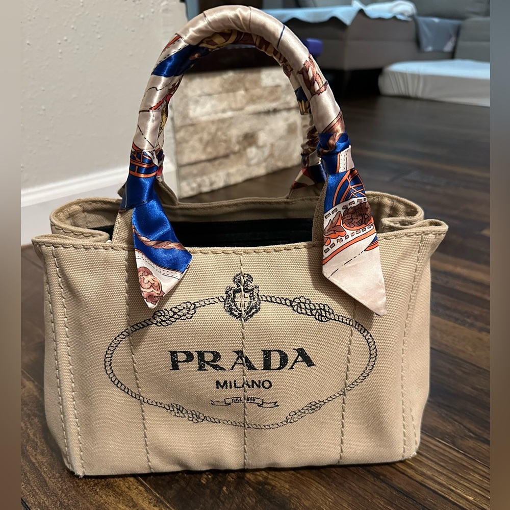 Authentic Prada Tote Bag Beige Canvas